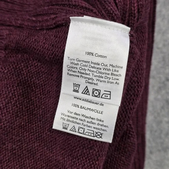 Eddie Bauer Sweater Mens Large Red 100% Cotton Henley Knit Crew Neck Pullover - Picture 10 of 13